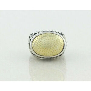 Sterling Silver Large Ring Gold Plated Center with Leaf Design Sides size 8